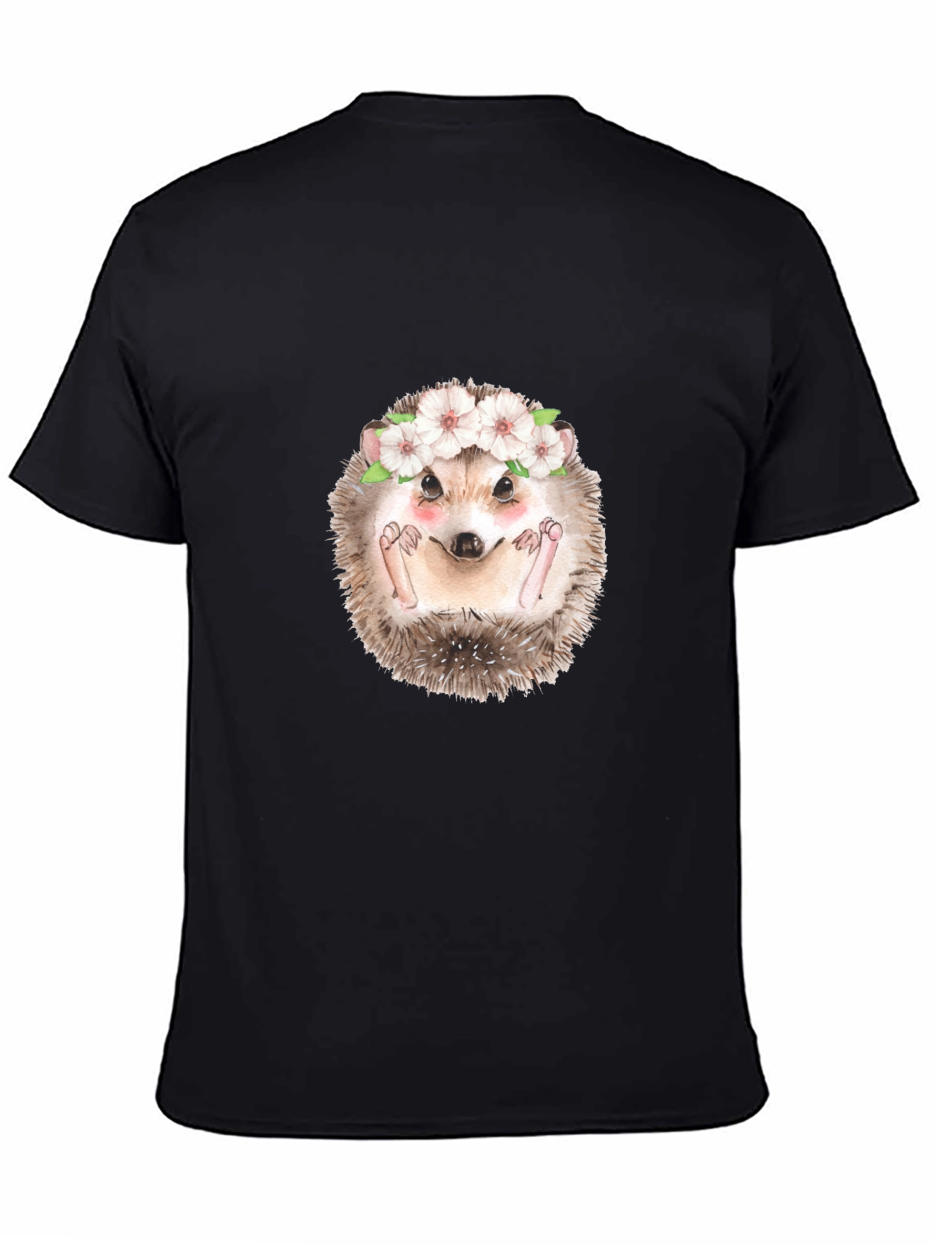 Cute Hedgehog Flower Crown Black T-Shirt