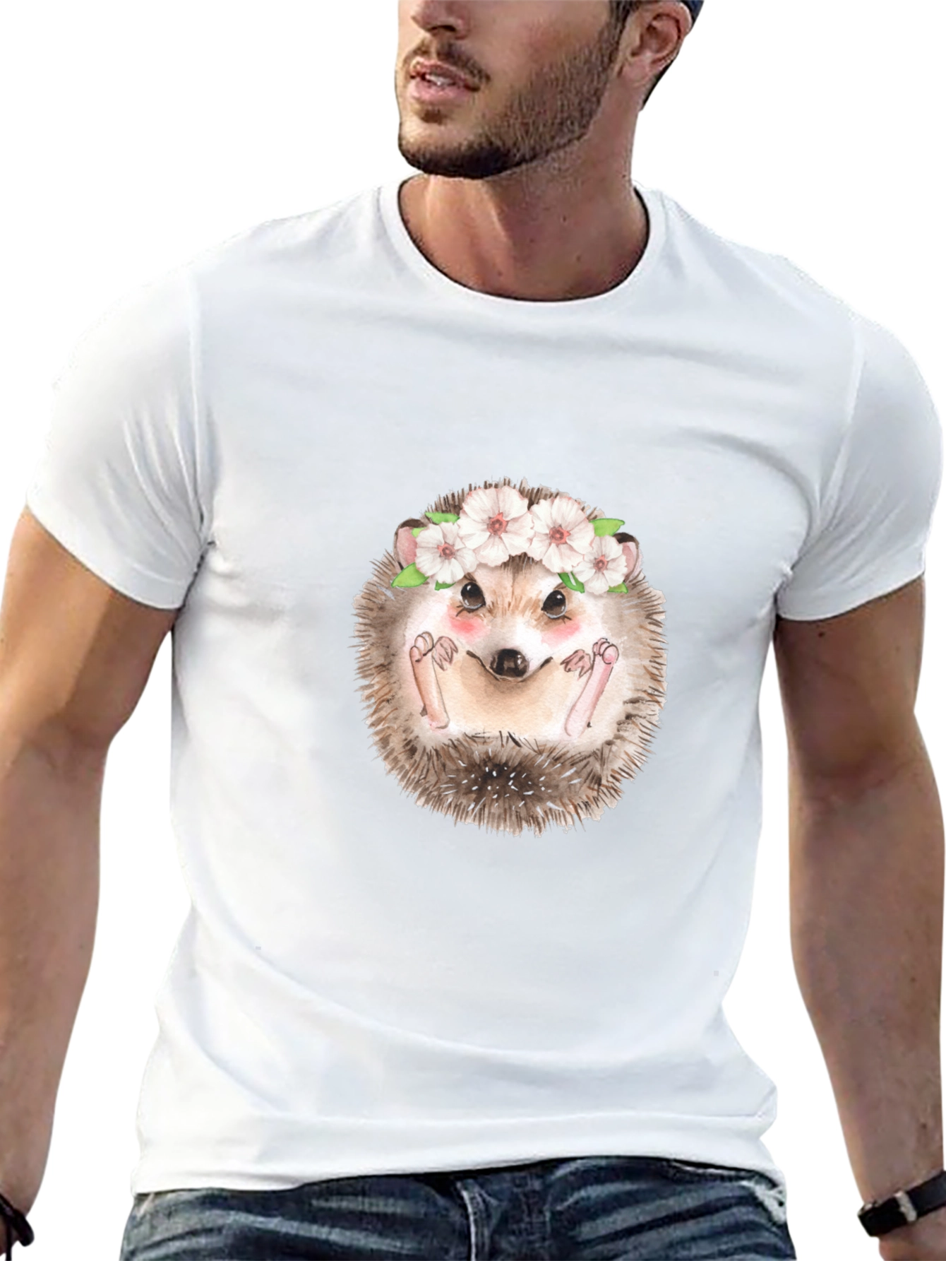 Cute Hedgehog Flower Crown Black T-Shirt