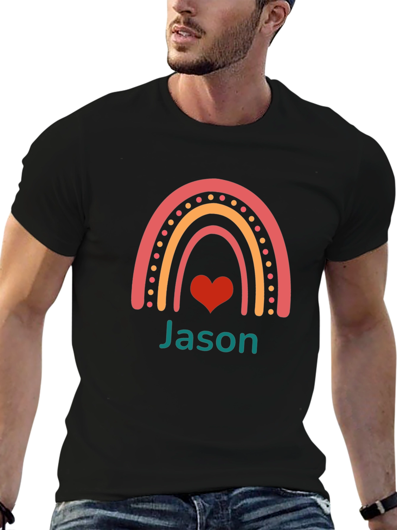 Personalized Rainbow Heart T-Shirt - Custom Name Tee