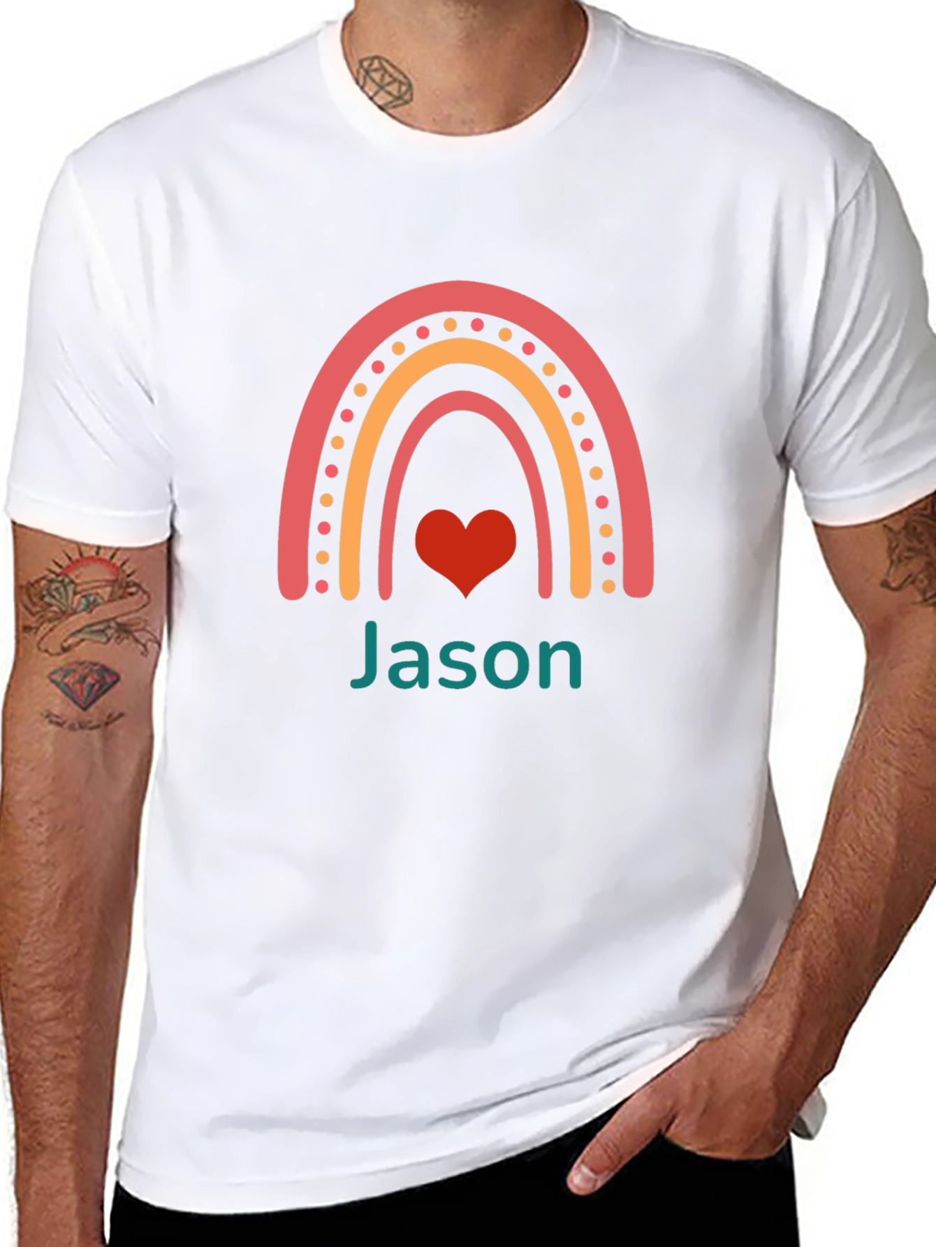 Personalized Rainbow Heart T-Shirt - Custom Name Tee