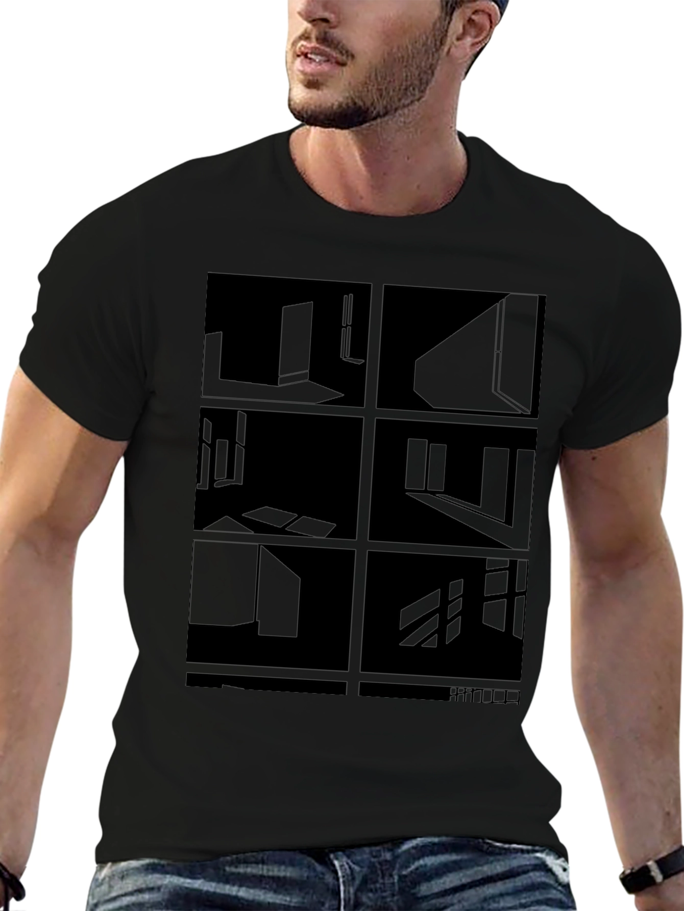 Abstract Black T-Shirt - Geometric Room Design