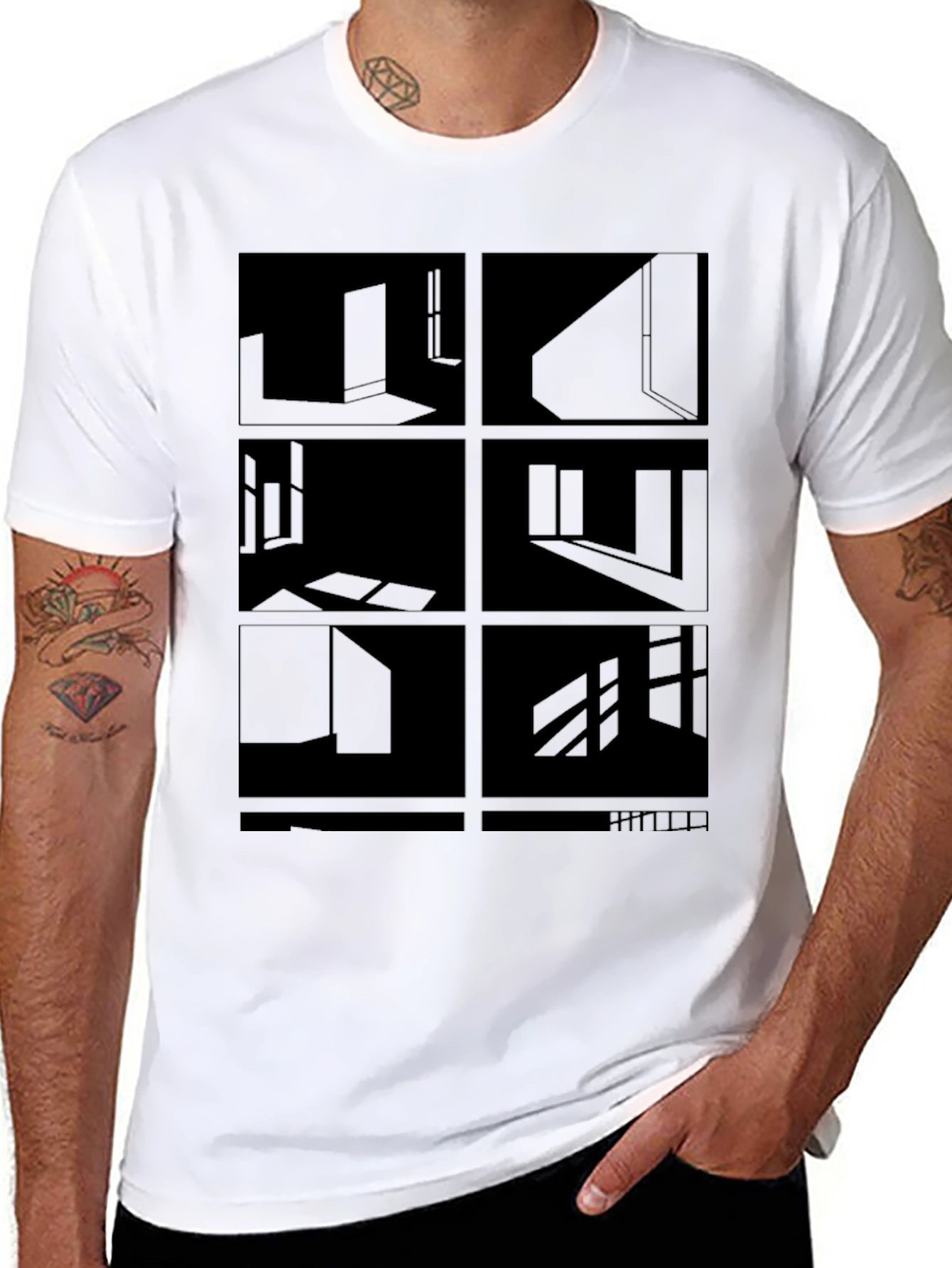 Abstract Black T-Shirt - Geometric Room Design