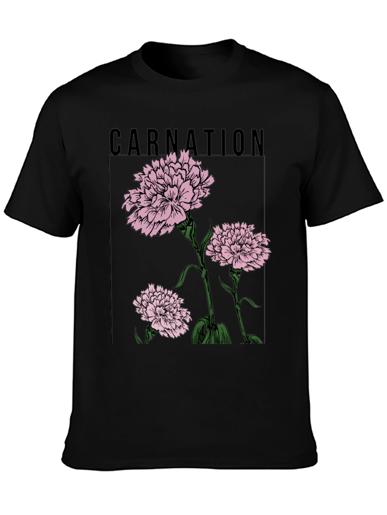 Carnation Flower Graphic Black T-Shirt