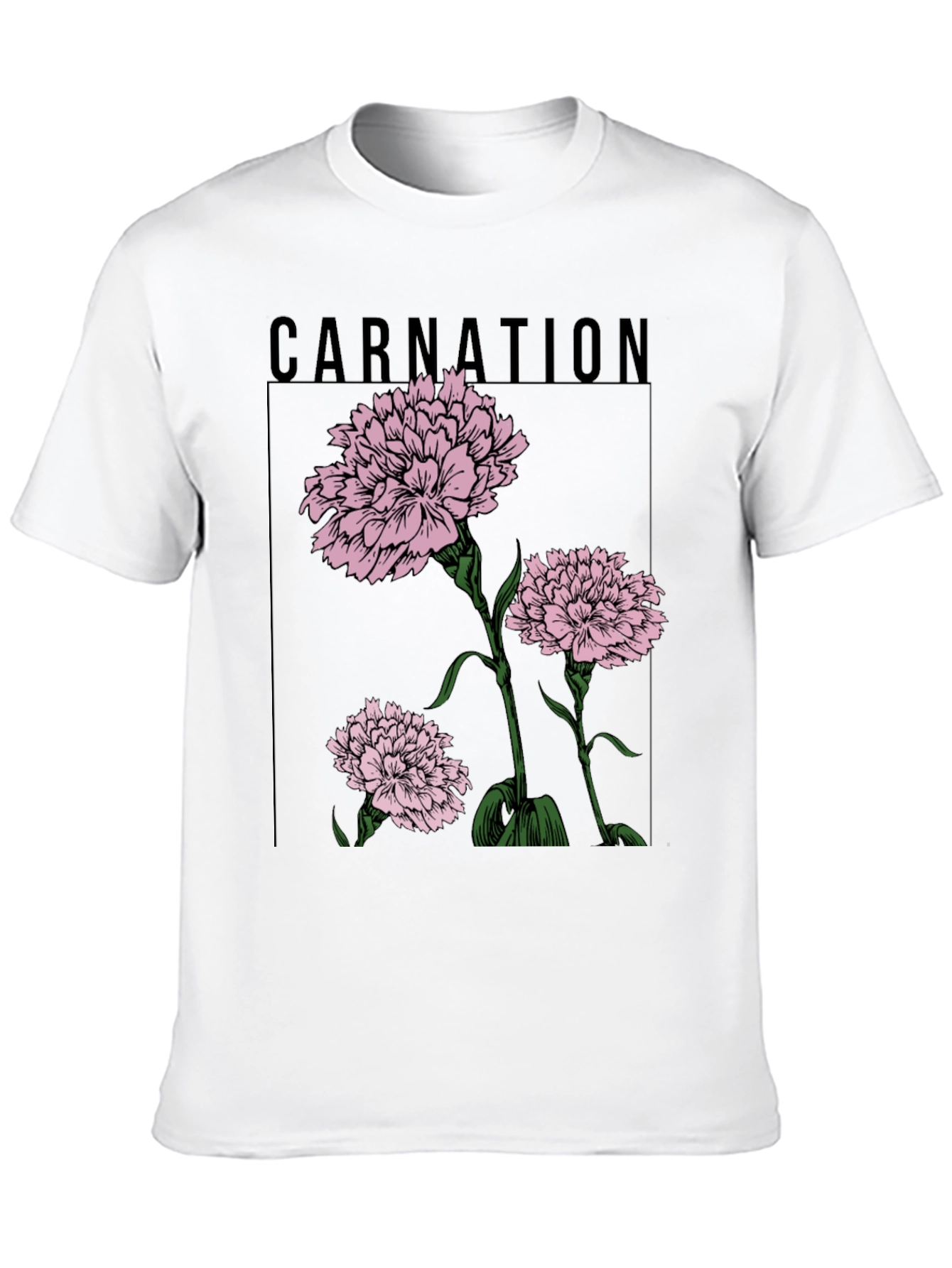 Carnation Flower Graphic Black T-Shirt