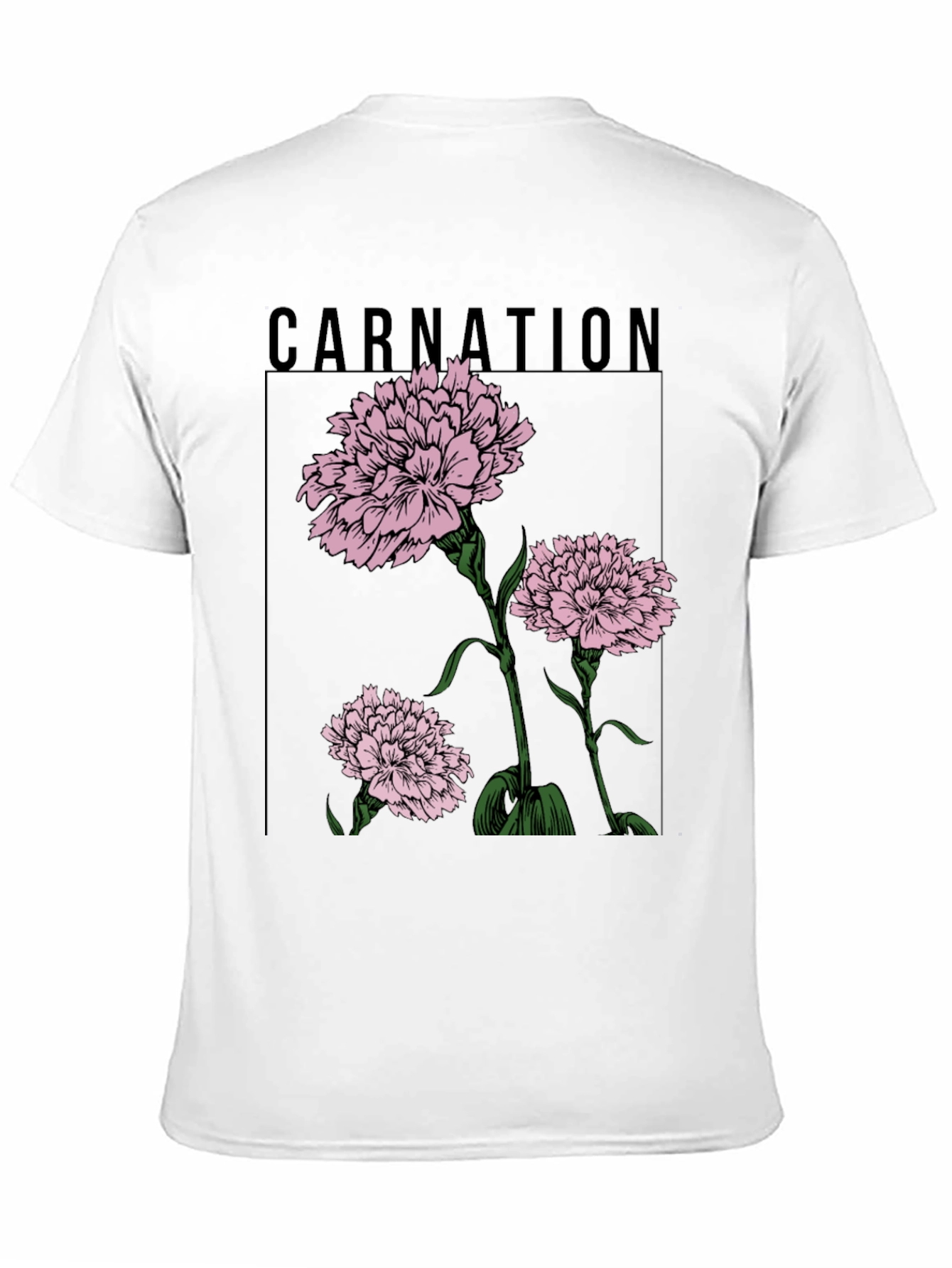 Carnation Flower Graphic Black T-Shirt