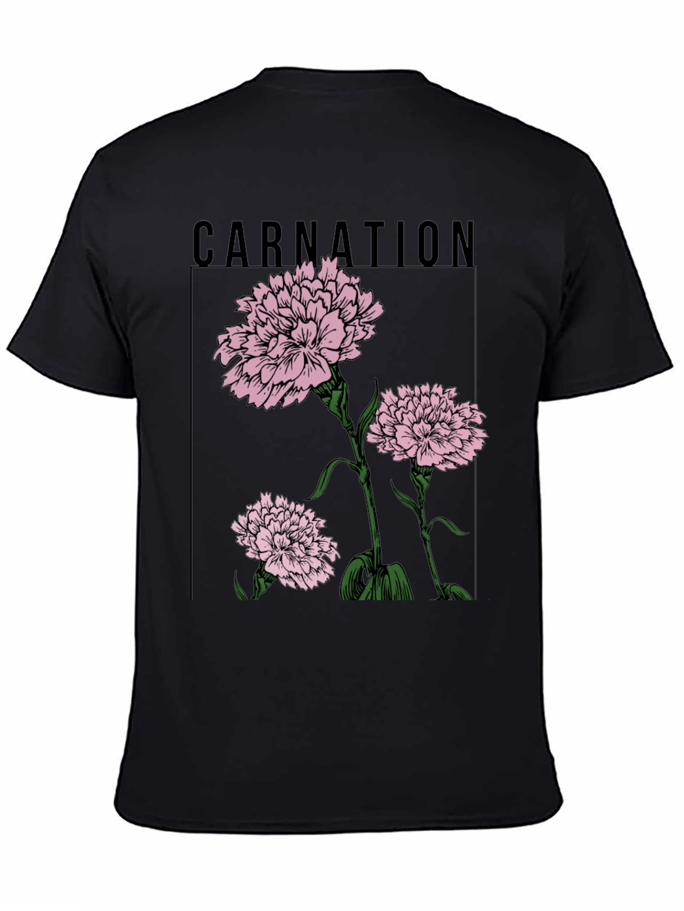 Carnation Flower Graphic Black T-Shirt