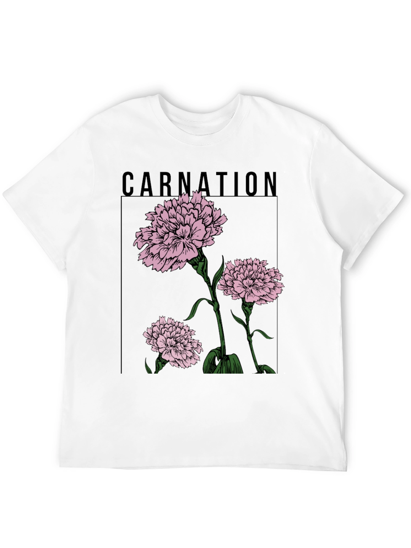 Carnation Flower Graphic Black T-Shirt