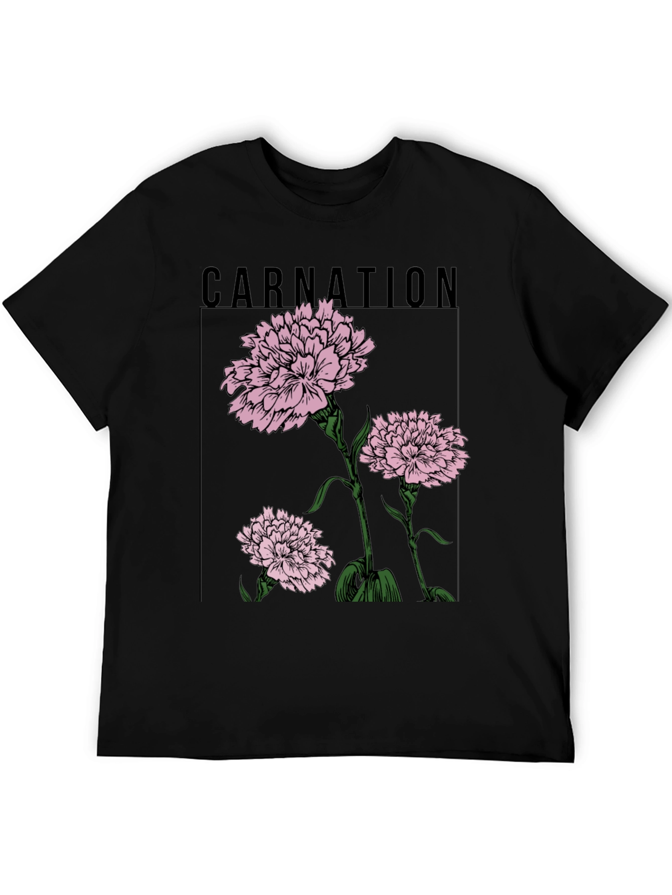 Carnation Flower Graphic Black T-Shirt