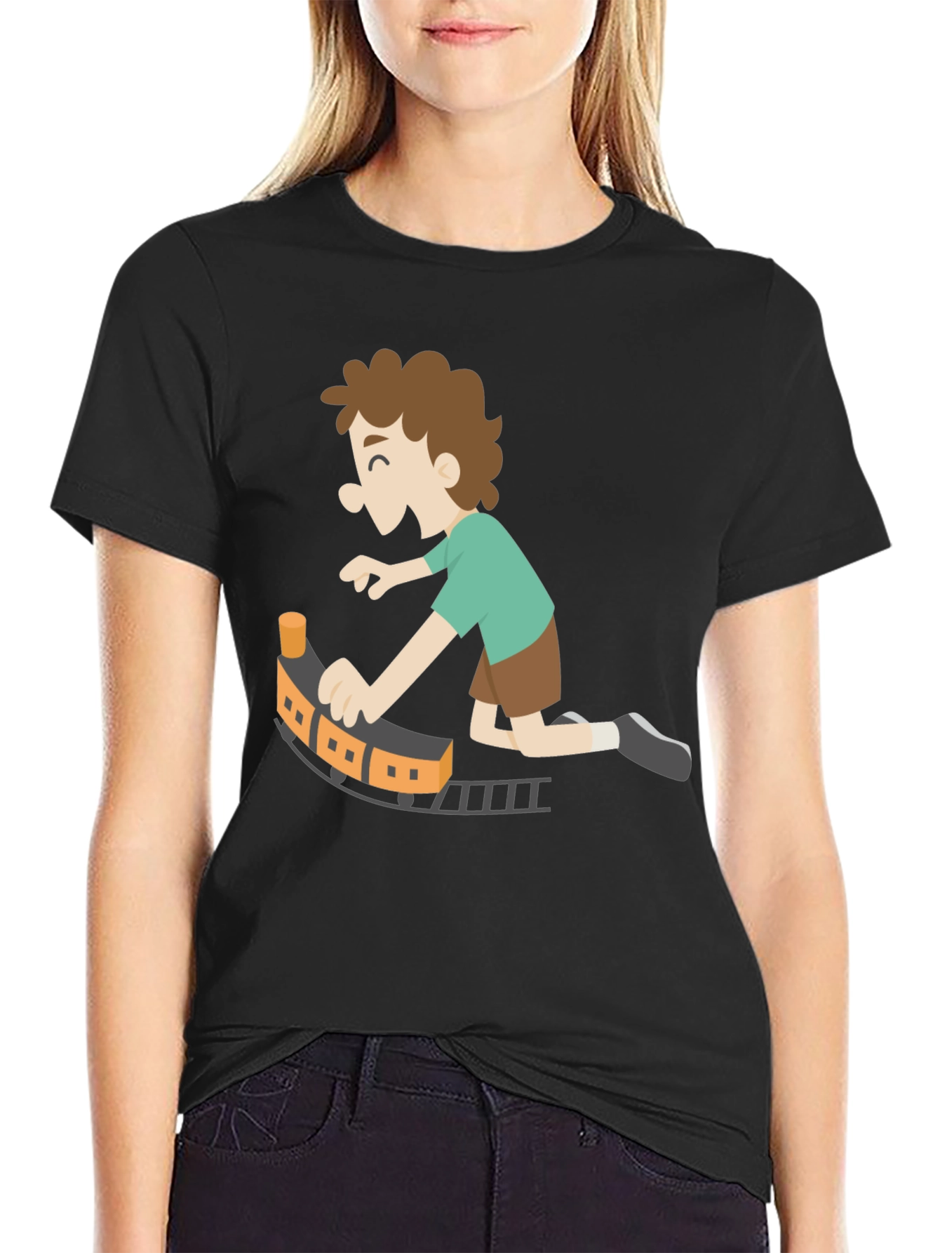 Toy Train Graphic Tee - Black Cotton Blend