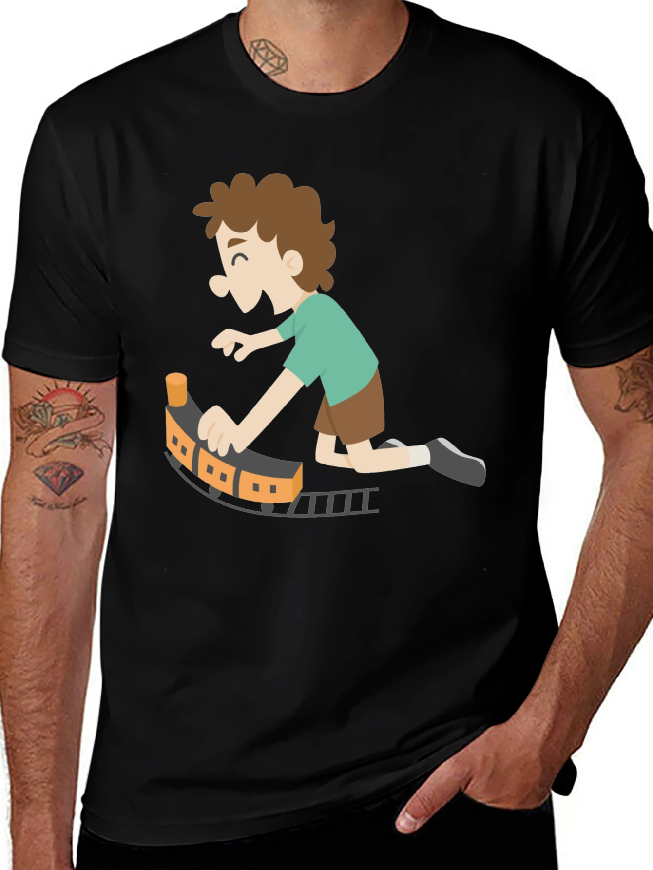 Toy Train Graphic Tee - Black Cotton Blend