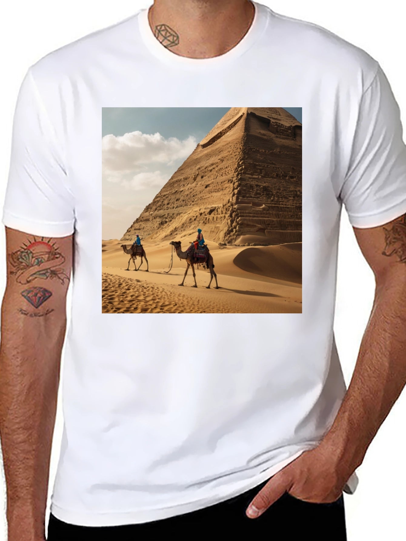 Egyptian Pyramid Camel Graphic Tee - Desert Adventure Shirt
