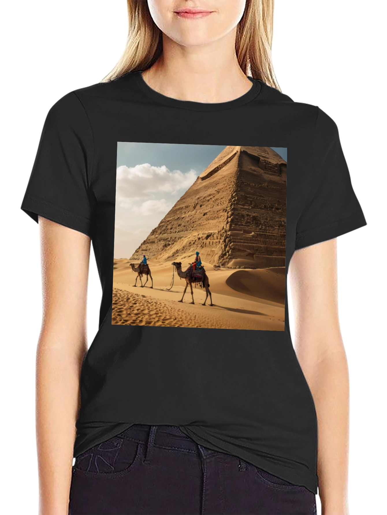 Egyptian Pyramid Camel Graphic Tee - Desert Adventure Shirt