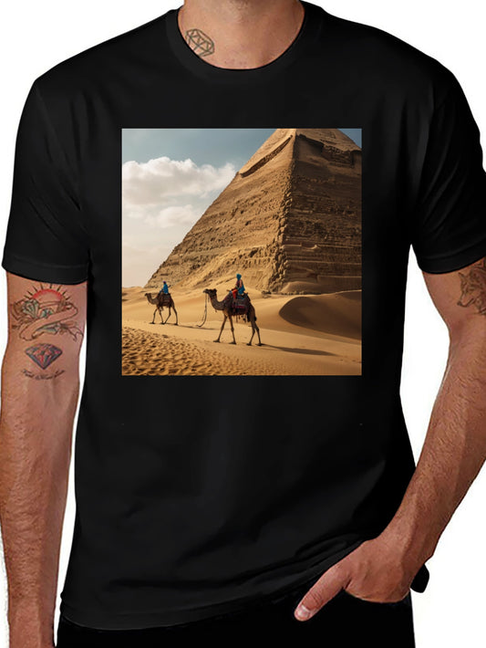 Egyptian Pyramid Camel Graphic Tee - Desert Adventure Shirt