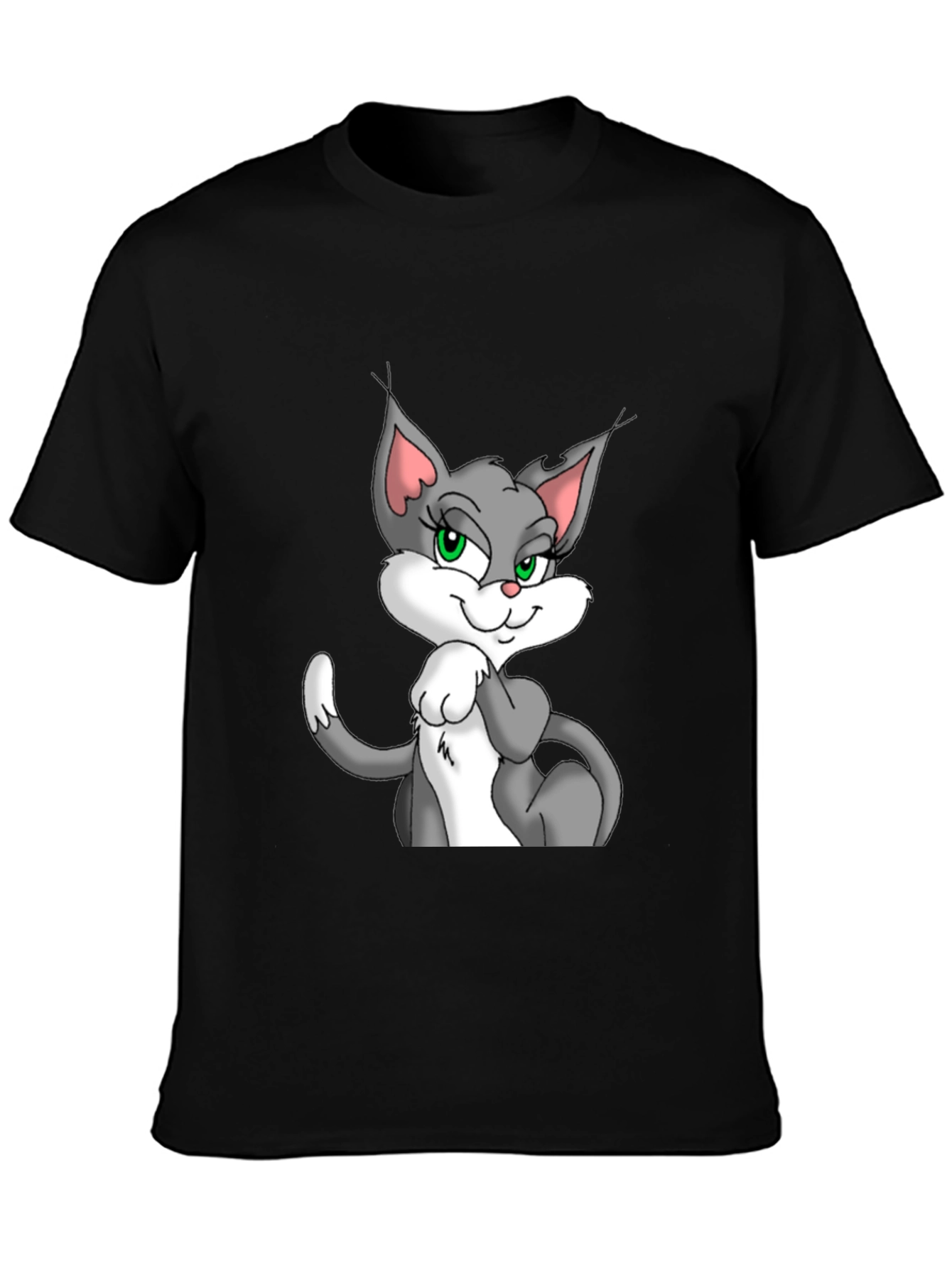 Cartoon Cat Graphic Black T-Shirt for Men