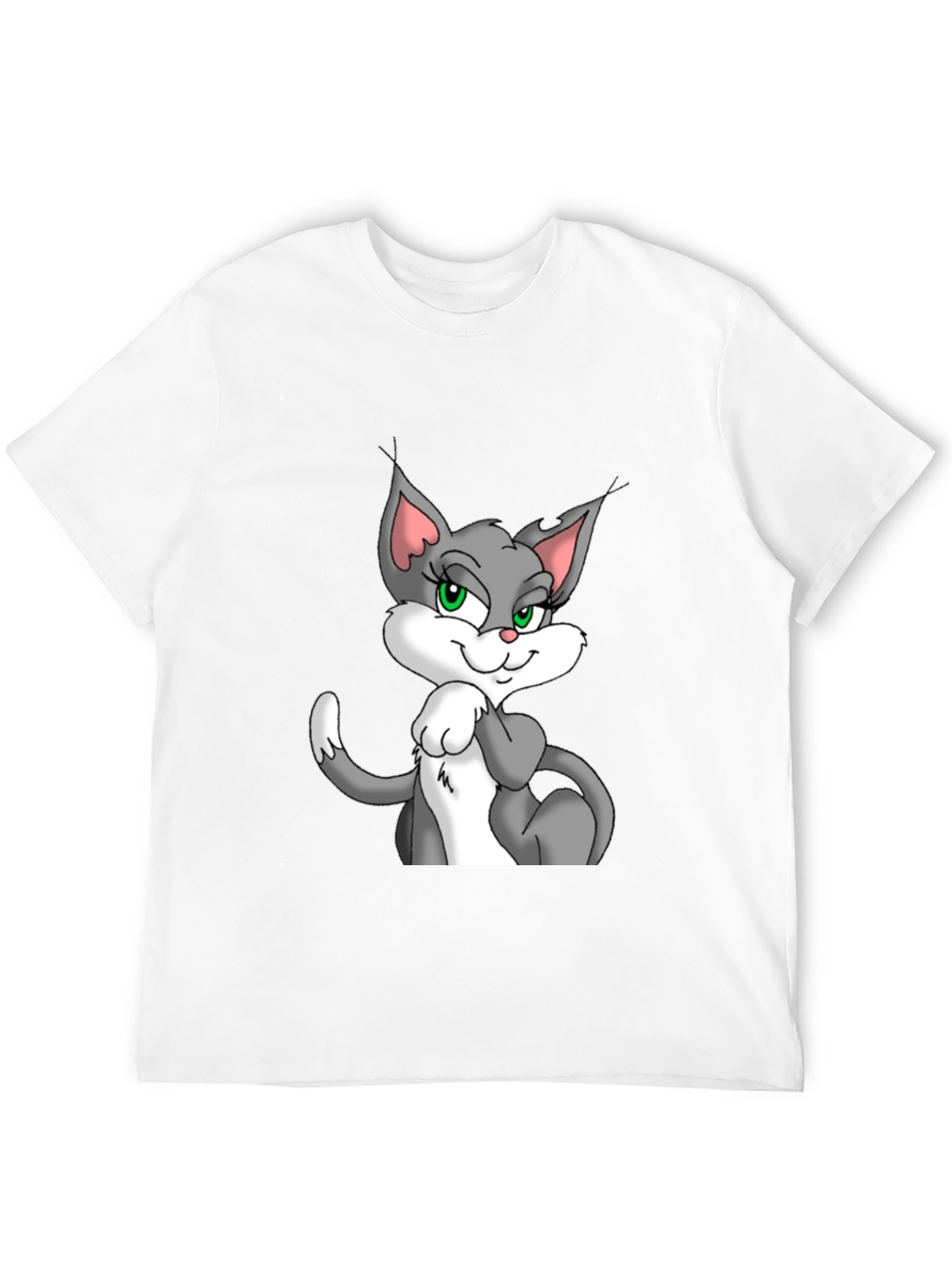 Cartoon Cat Graphic Black T-Shirt for Men