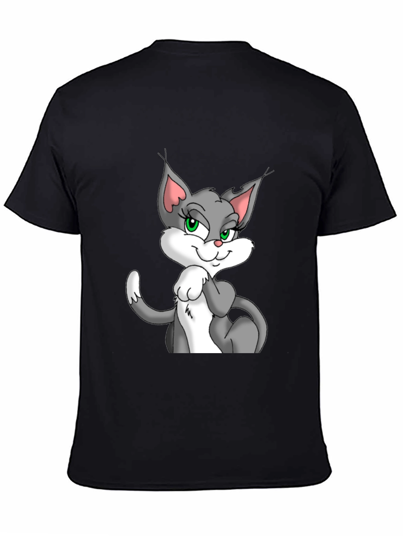 Cartoon Cat Graphic Black T-Shirt for Men