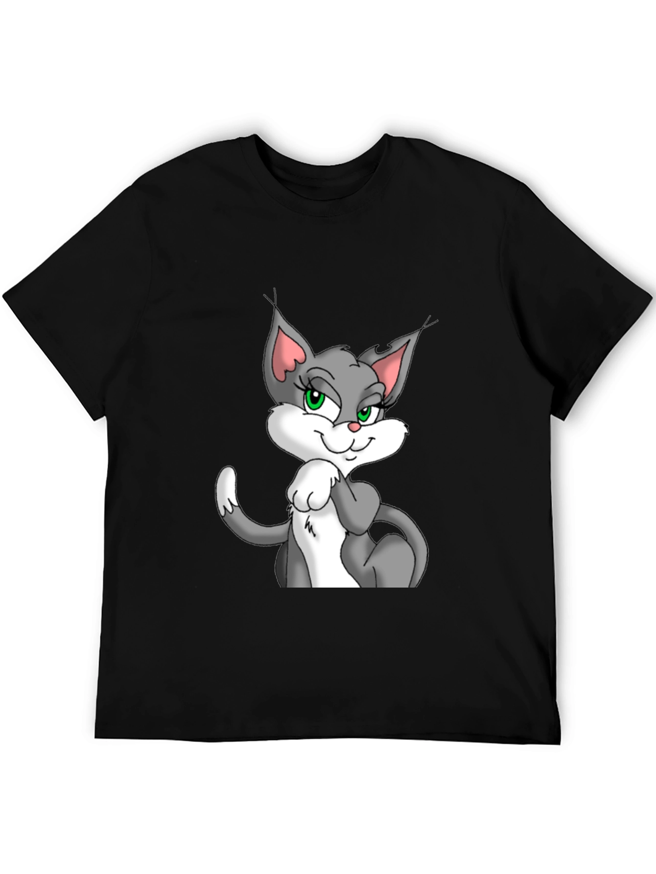 Cartoon Cat Graphic Black T-Shirt for Men