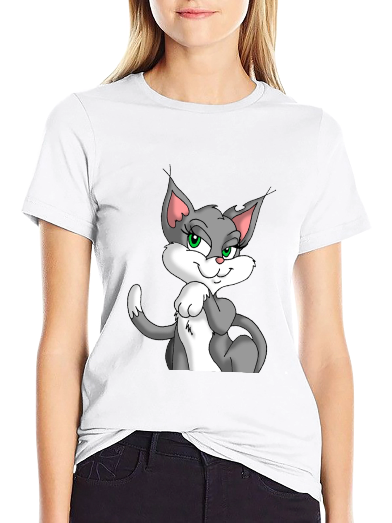 Cartoon Cat Graphic Black T-Shirt for Men