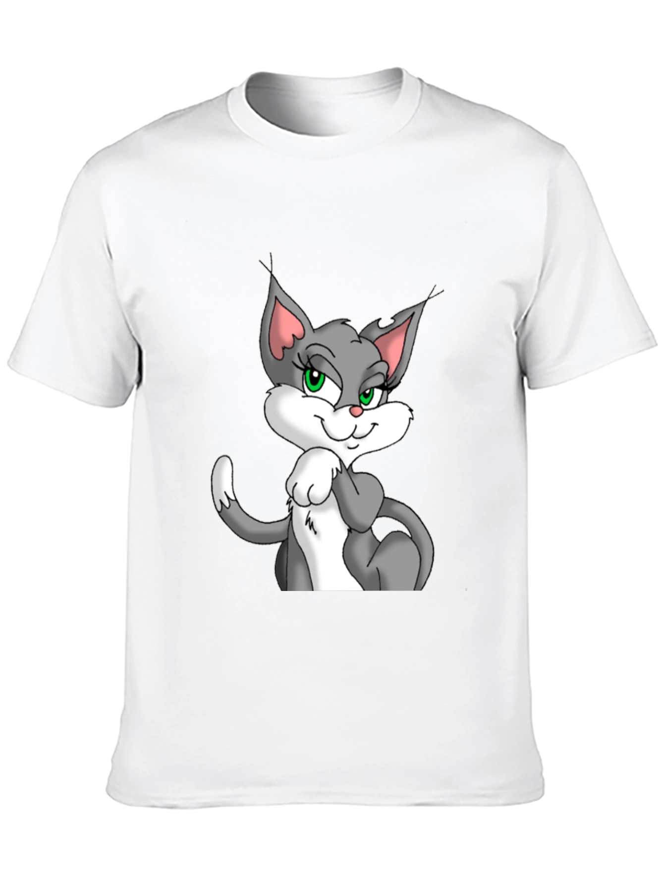 Cartoon Cat Graphic Black T-Shirt for Men