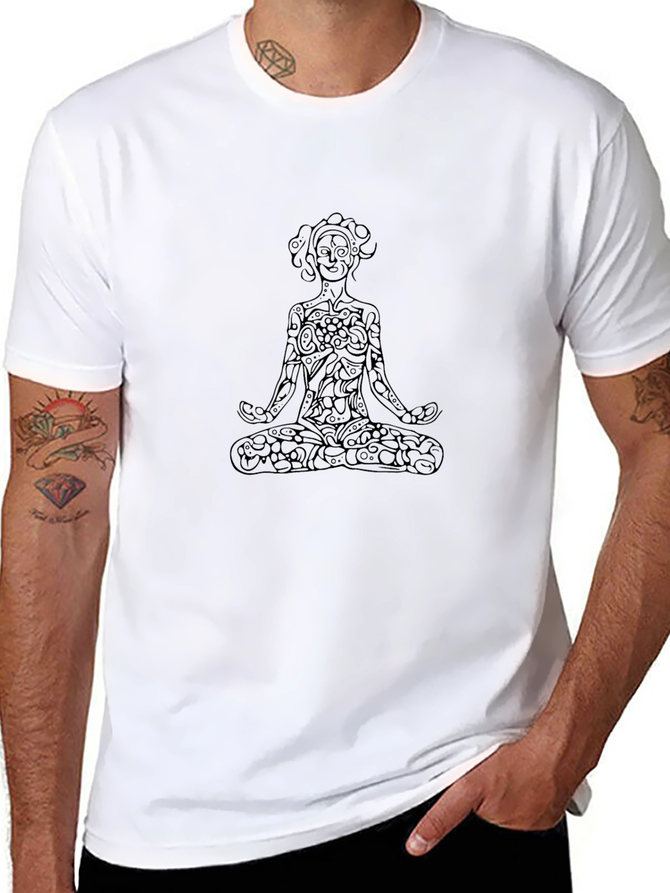 Meditative Floral Yoga T-Shirt - Black
