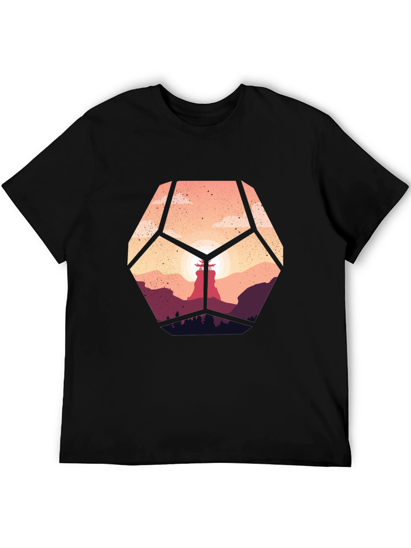 Geometric Sunset Graphic Tee - Stylish Mens Black T-Shirt