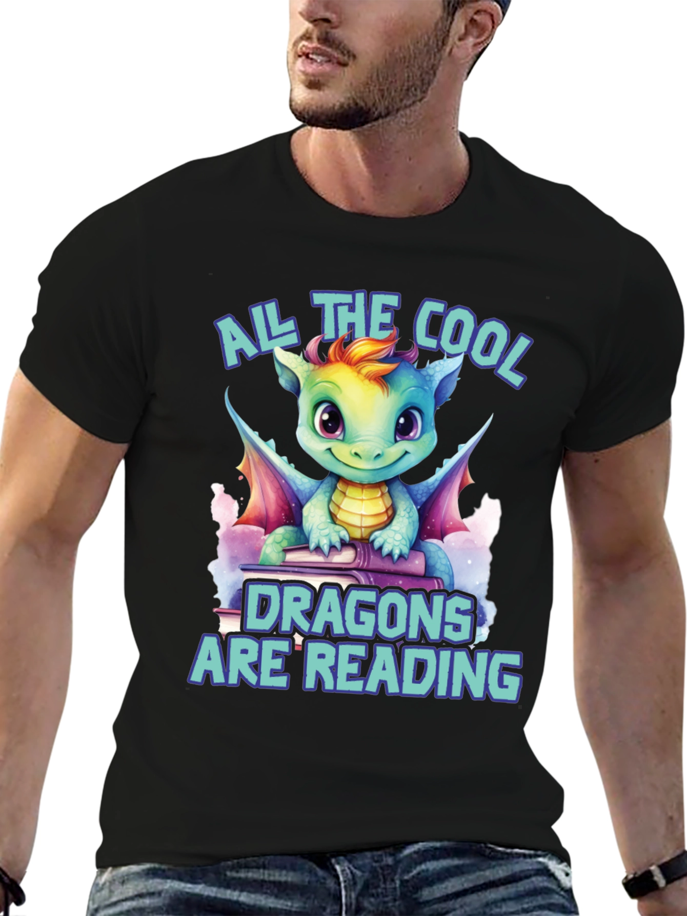 Cool Dragons Reading Graphic T-Shirt