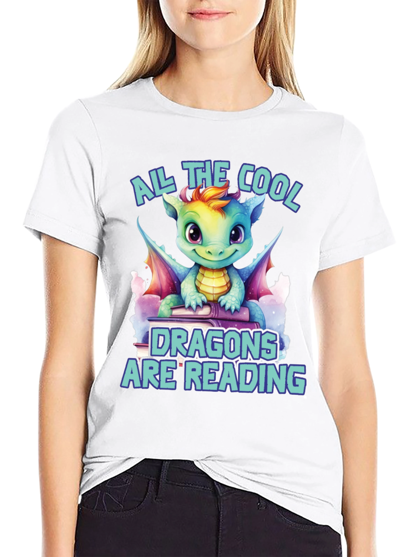 Cool Dragons Reading Graphic T-Shirt