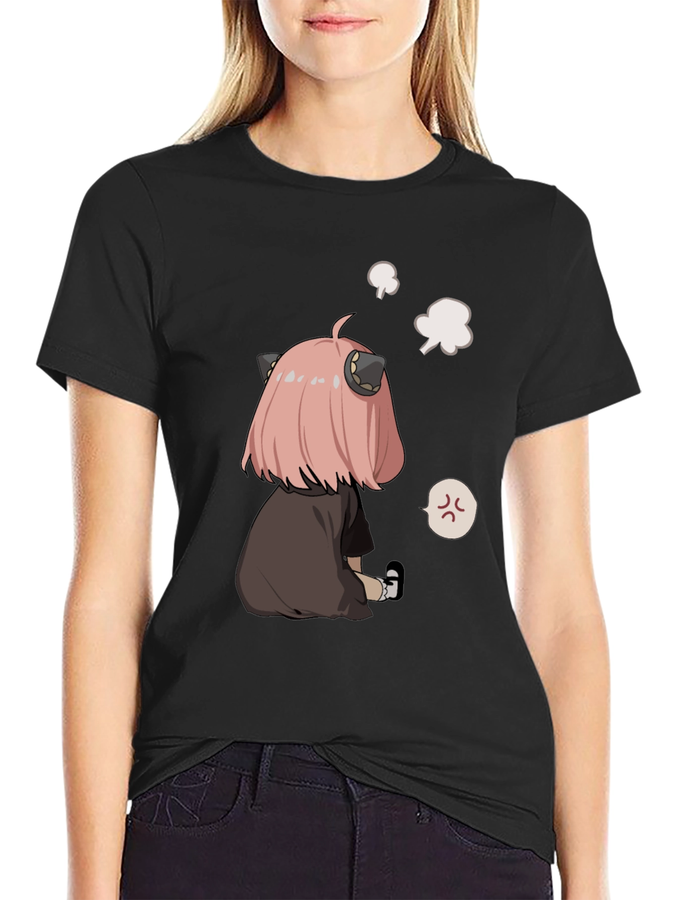 Anime Character Graphic Print Black T-Shirt