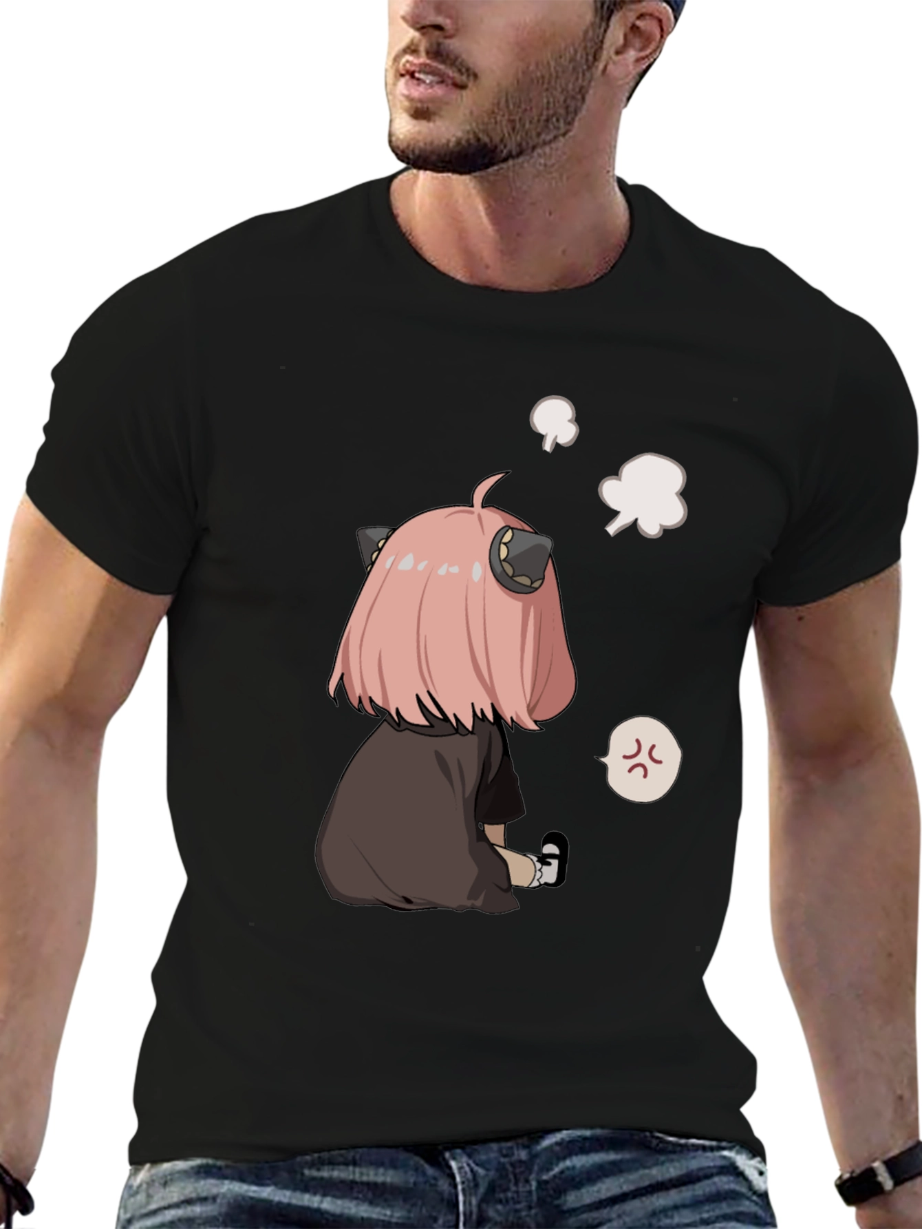Anime Character Graphic Print Black T-Shirt