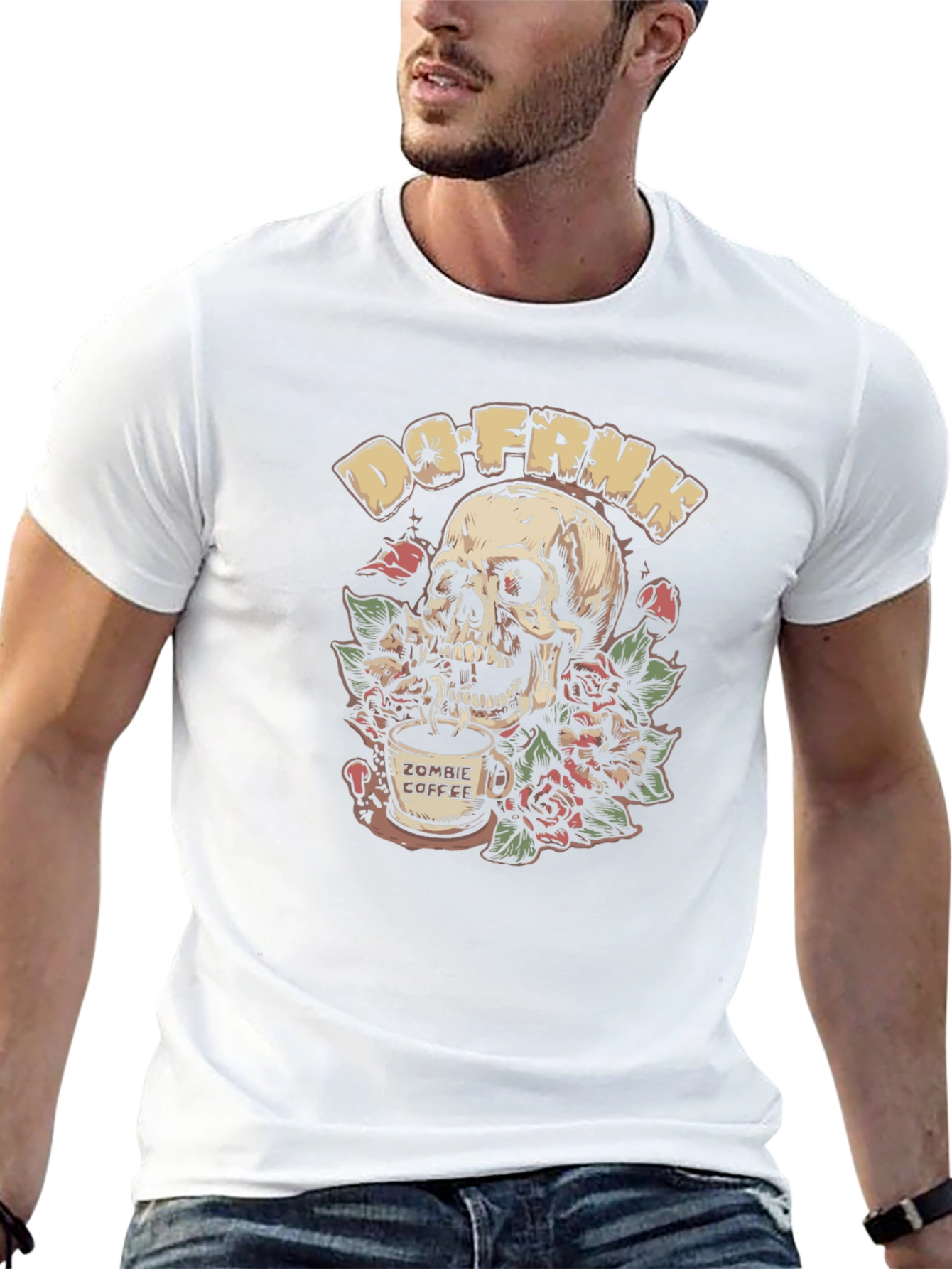 Do-FRNK Zombie Coffee Skull Graphic T-Shirt