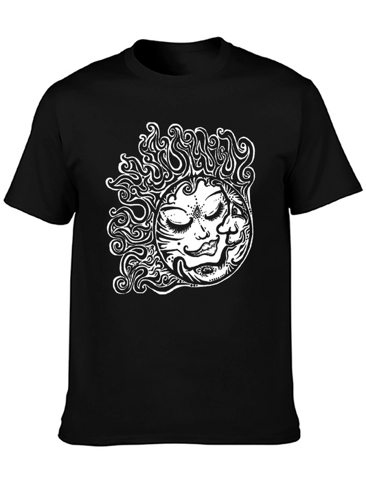 Black T-Shirt with Psychedelic Sun Design