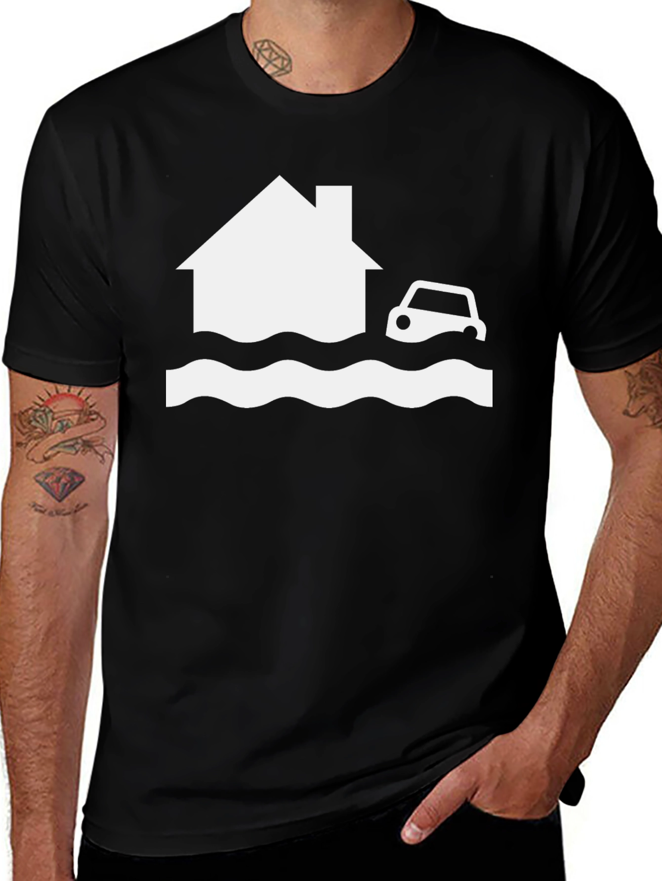 Flooded House & Car Graphic Tee - Unisex