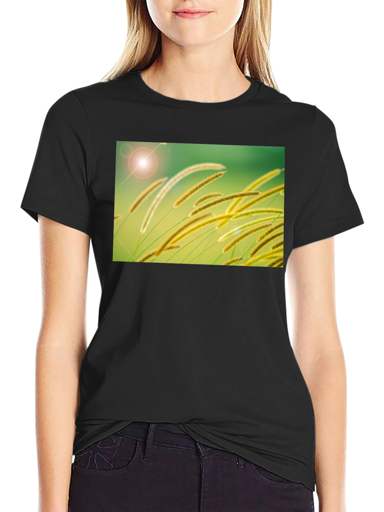 Nature-Inspired Black Cotton T-Shirt