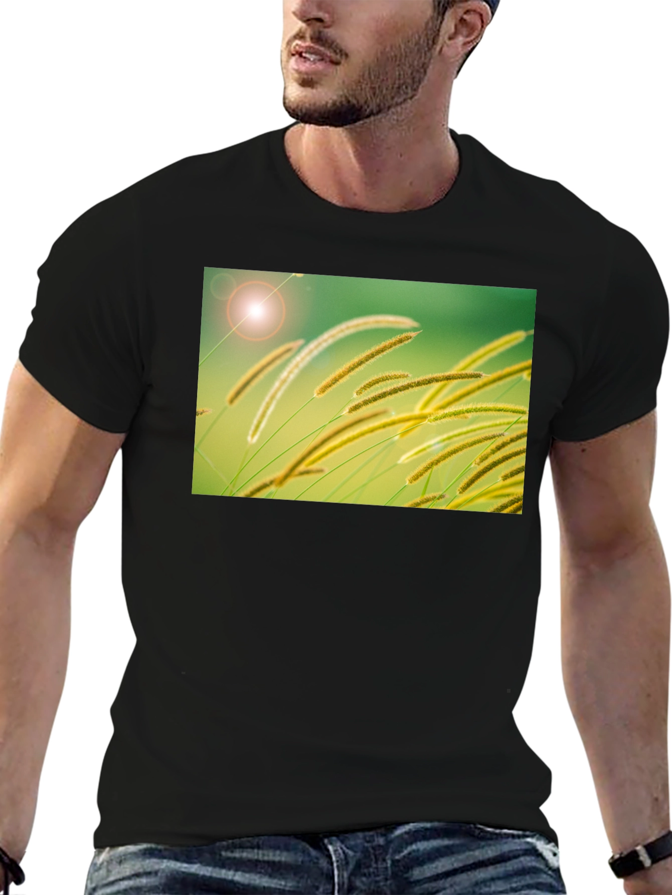 Nature-Inspired Black Cotton T-Shirt