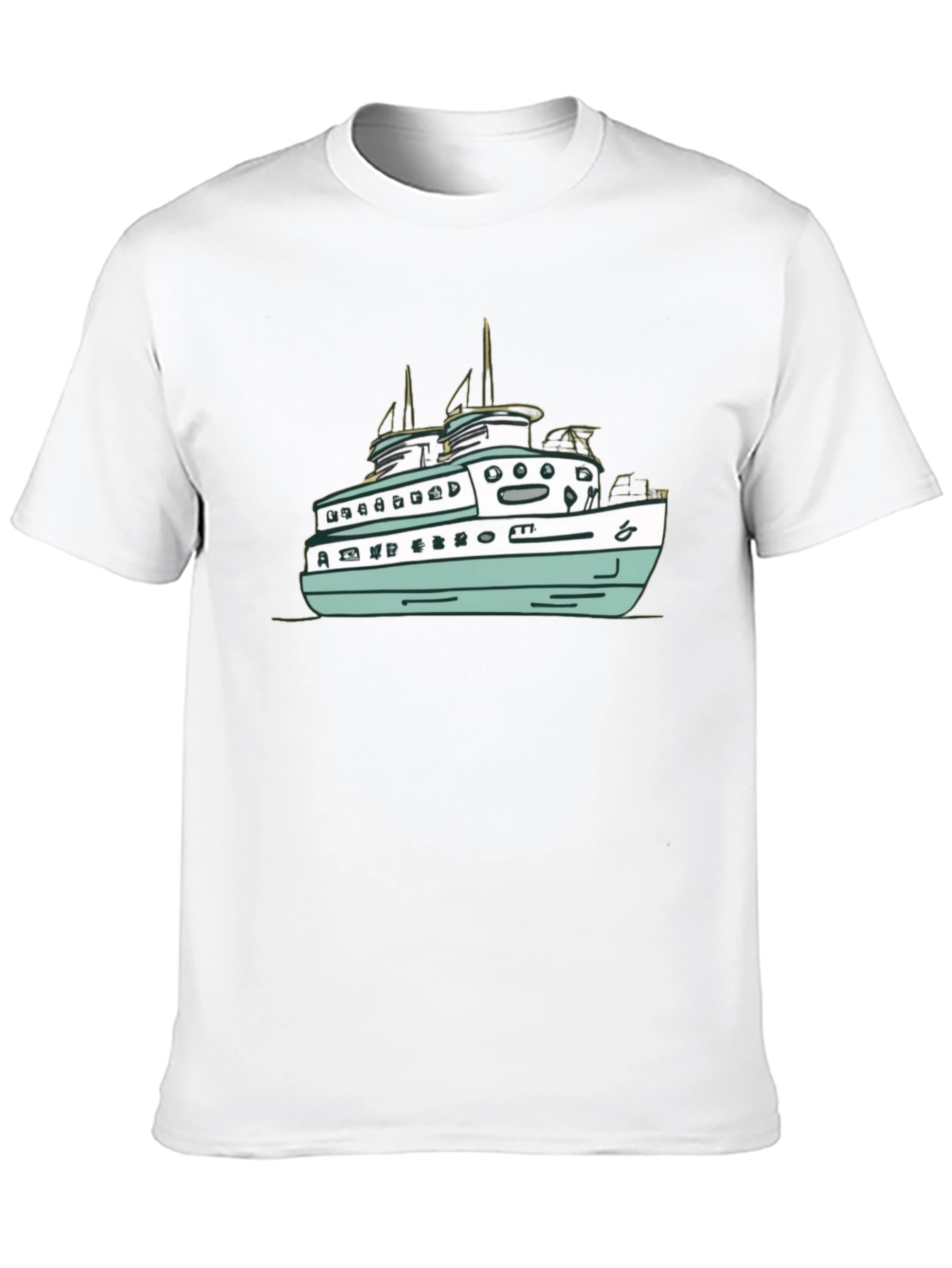 Black T-Shirt with Ferry Boat Graphic
