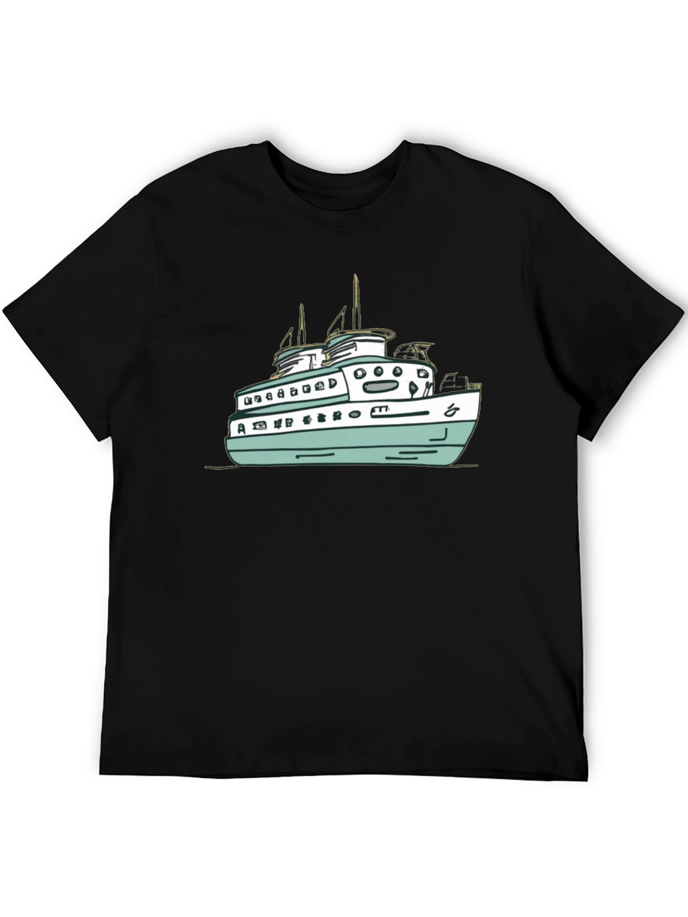 Black T-Shirt with Ferry Boat Graphic