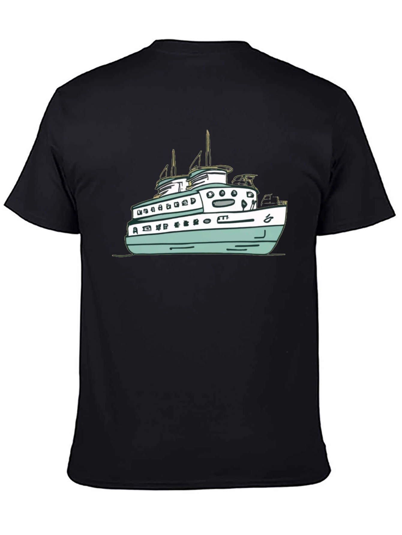 Black T-Shirt with Ferry Boat Graphic