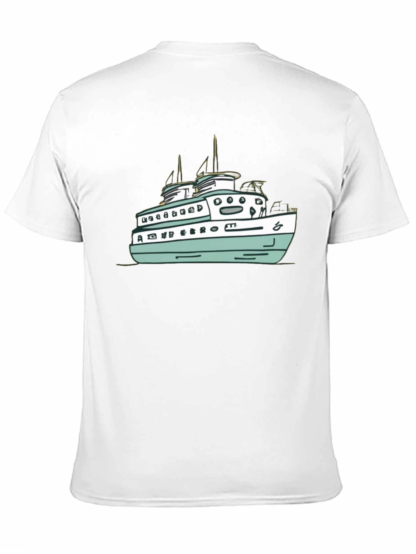 Black T-Shirt with Ferry Boat Graphic