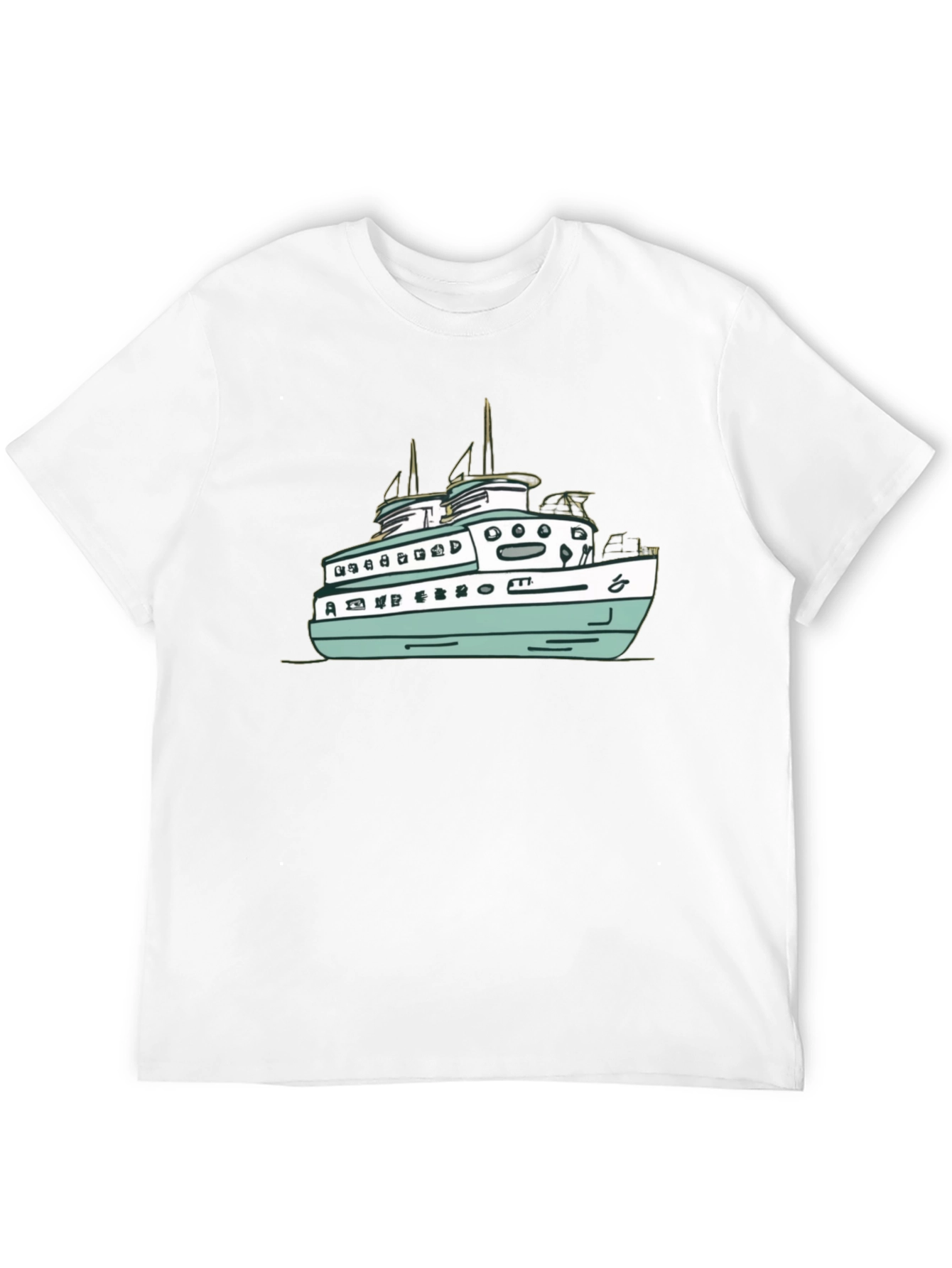 Black T-Shirt with Ferry Boat Graphic
