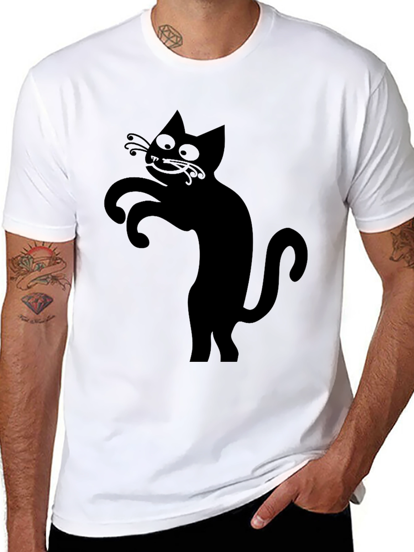 Black Cat Graphic Tee - Mens Casual T-Shirt