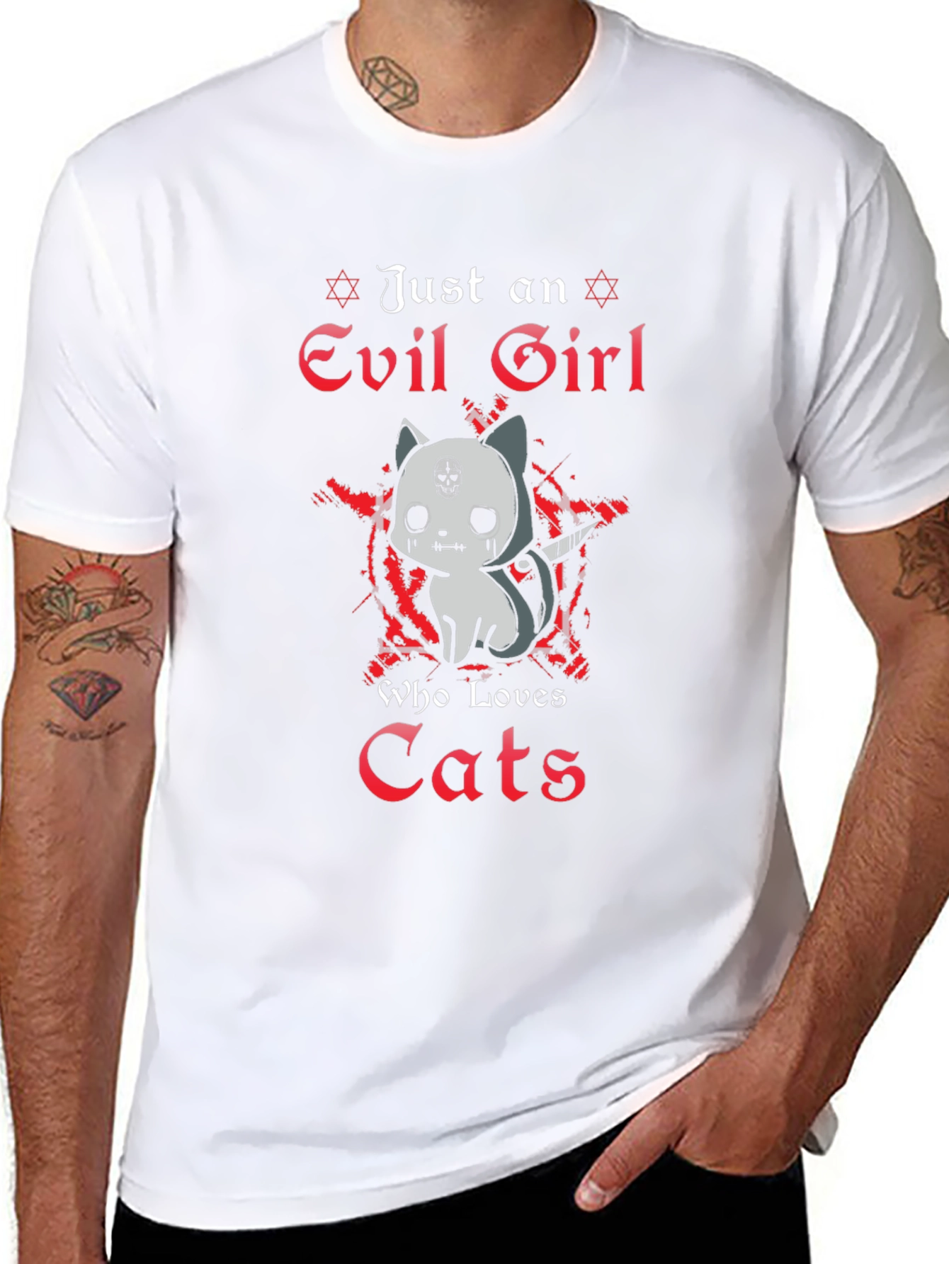 Evil Girl Cat Lover Graphic T-Shirt
