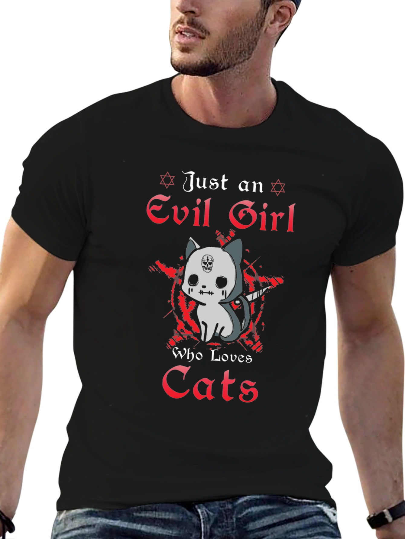 Evil Girl Cat Lover Graphic T-Shirt