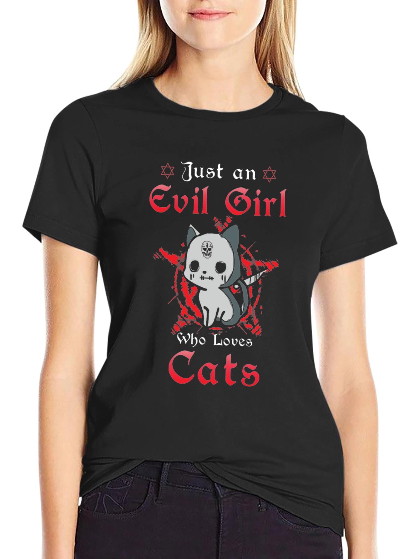 Evil Girl Cat Lover Graphic T-Shirt
