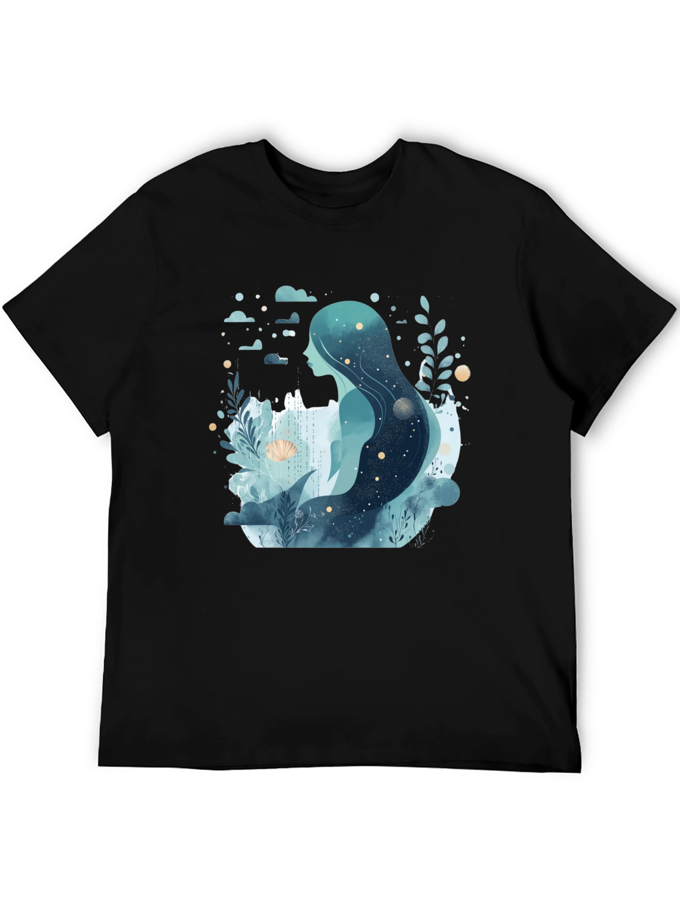 Celestial Mermaid Graphic Tee - Black
