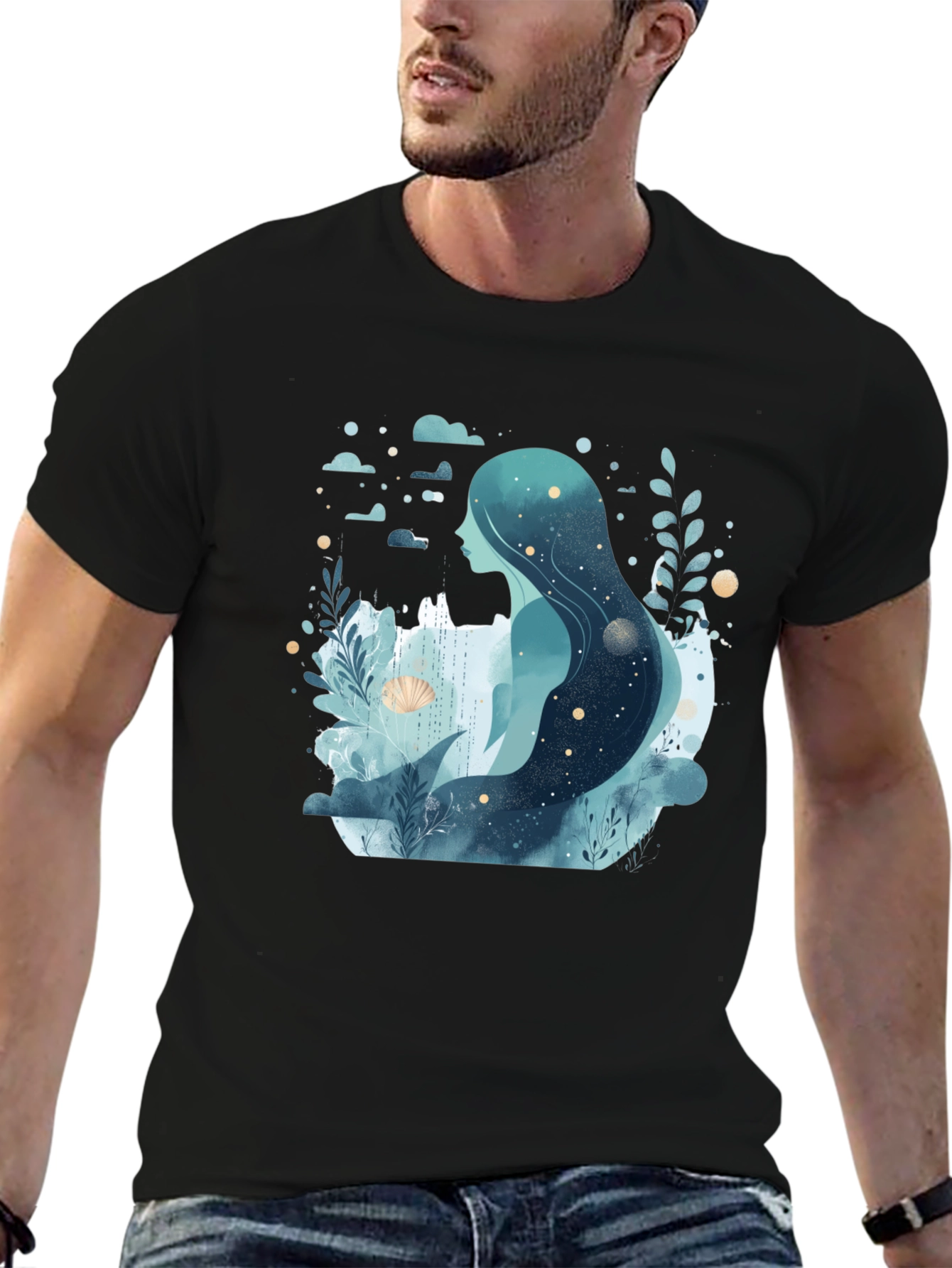 Celestial Mermaid Graphic Tee - Black