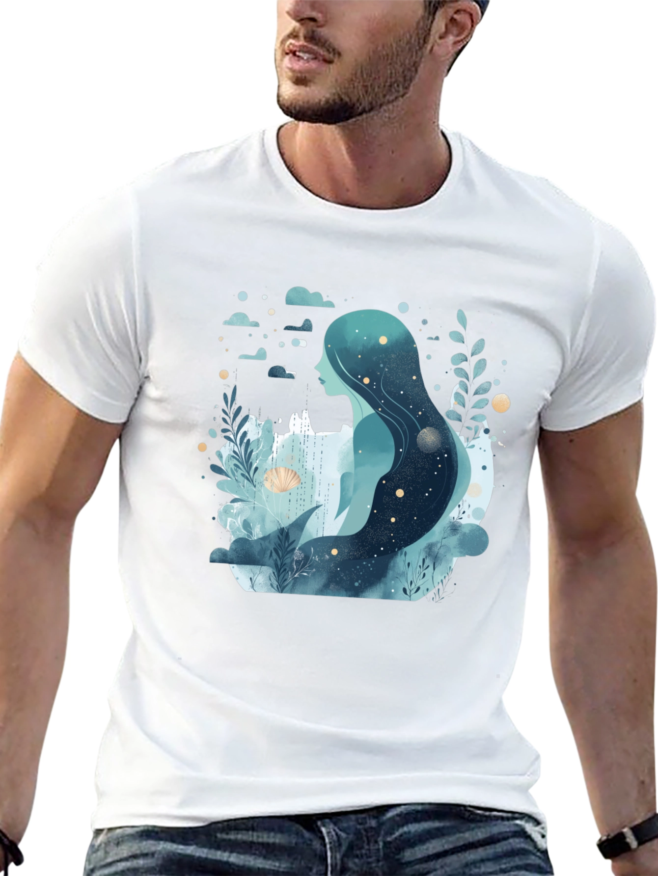 Celestial Mermaid Graphic Tee - Black