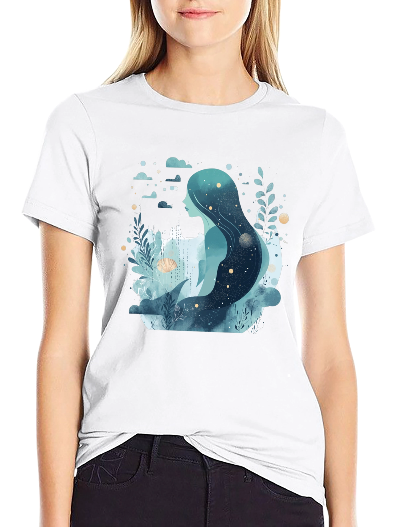 Celestial Mermaid Graphic Tee - Black