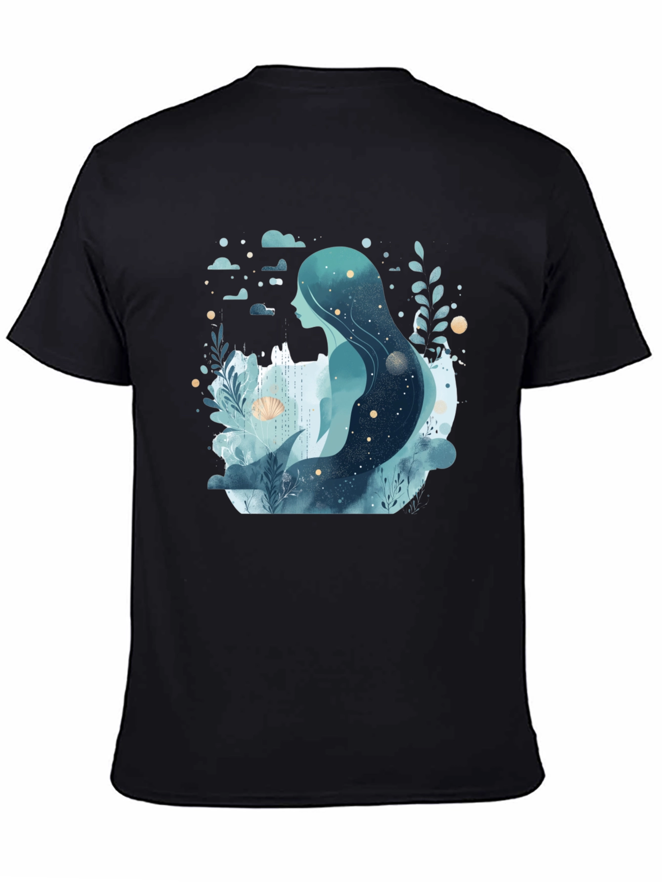 Celestial Mermaid Graphic Tee - Black