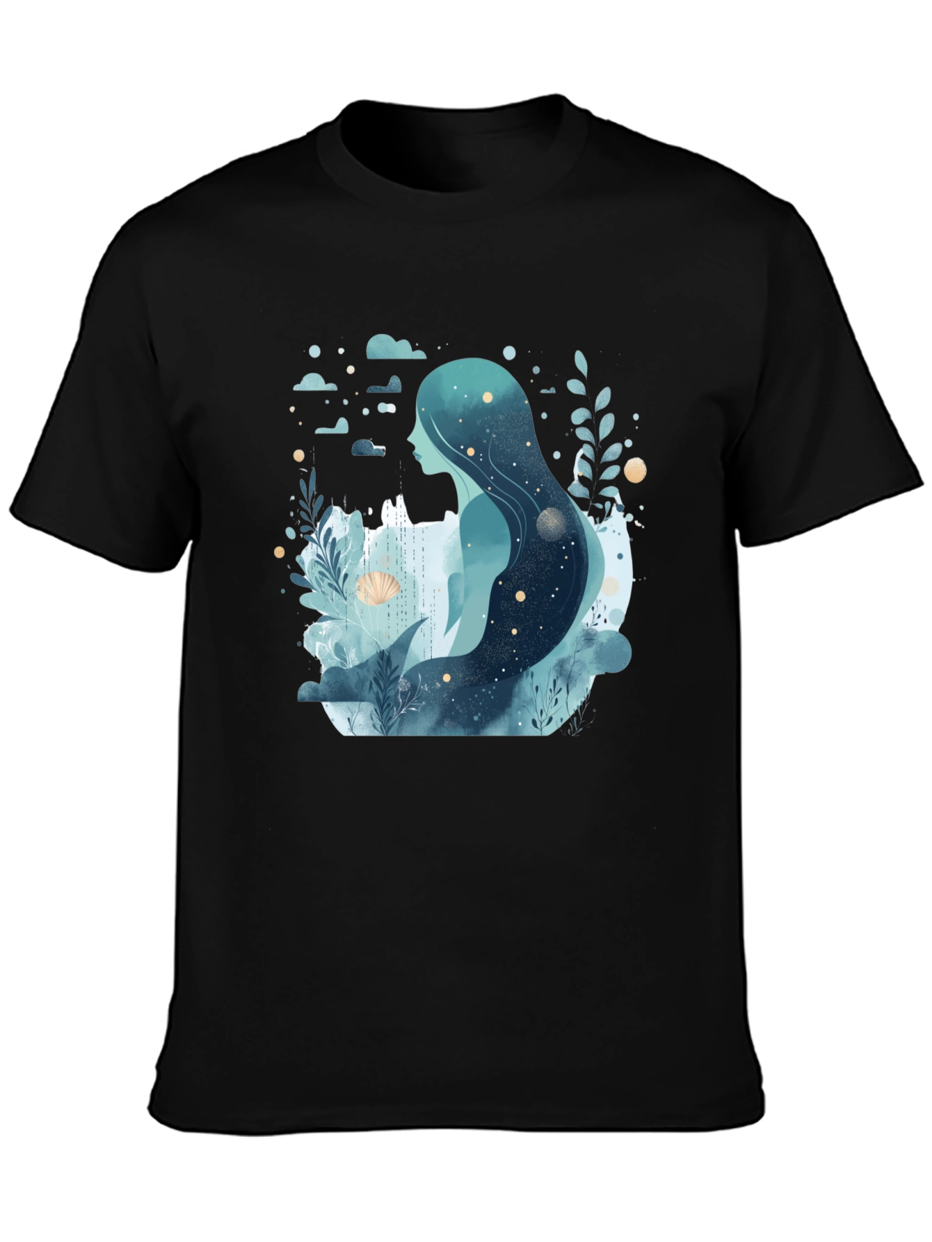 Celestial Mermaid Graphic Tee - Black