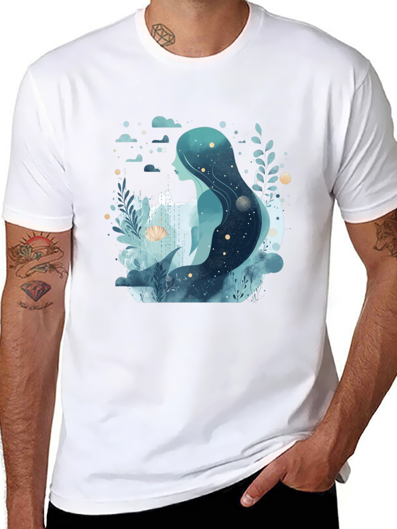 Celestial Mermaid Graphic Tee - Black